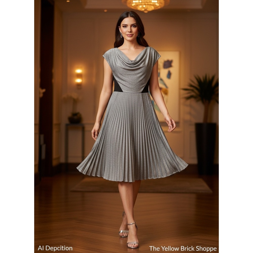 Betsey Johnson Silver Gray Shimmer Pleated Dress – Size‎ 8